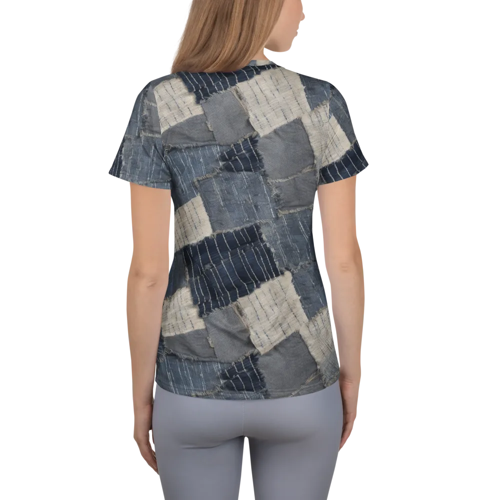 Indigo Mending on Women's Athletic T-Shirt — Back