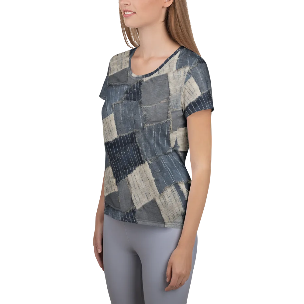 Indigo Mending on Women's Athletic T-Shirt — Left