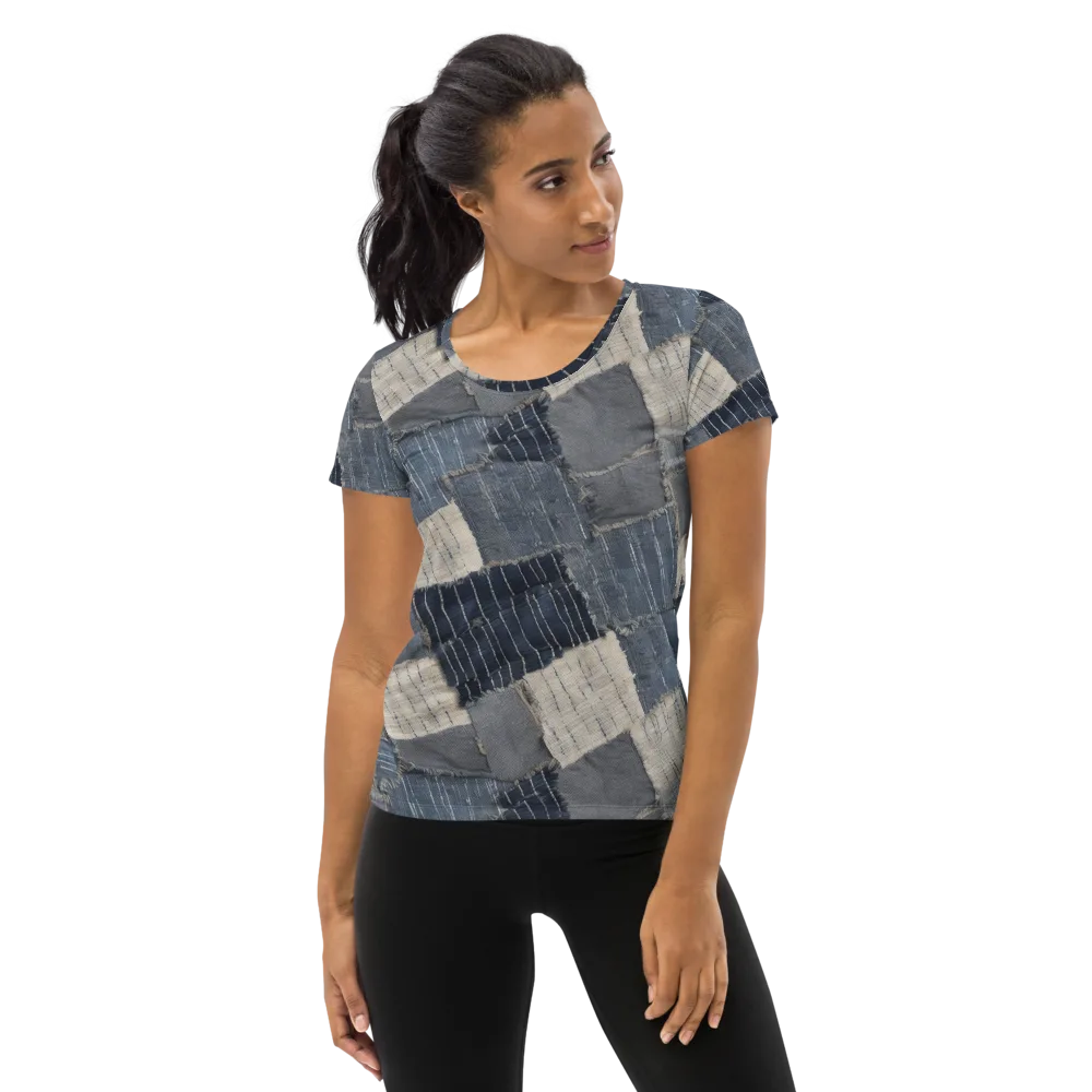 Indigo Mending on Women's Athletic T-Shirt — Front