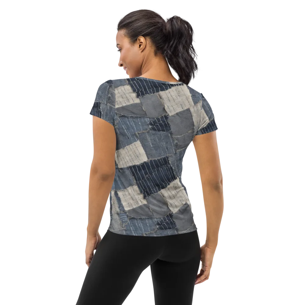Indigo Mending on Women's Athletic T-Shirt — Back