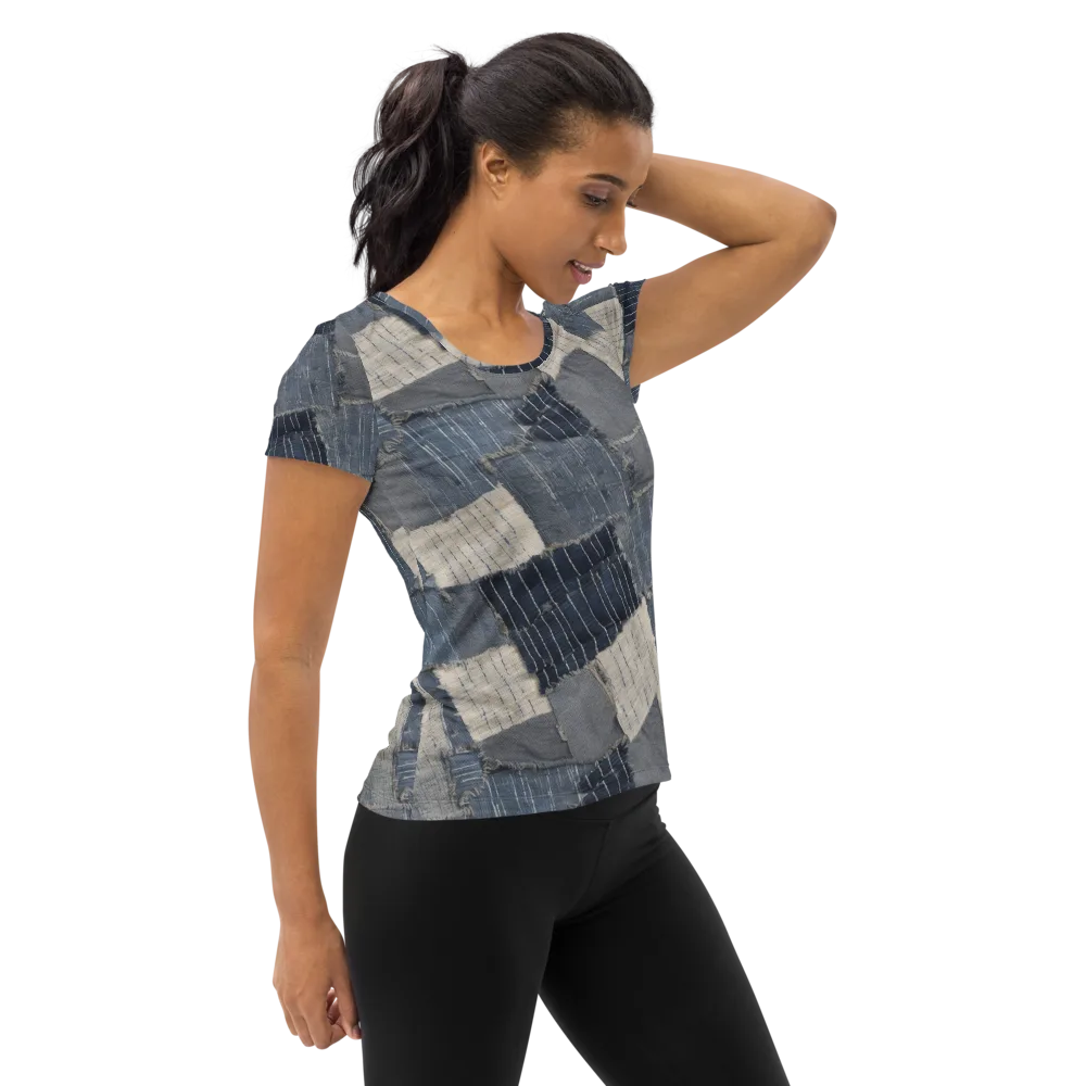 Indigo Mending on Women's Athletic T-Shirt — Right