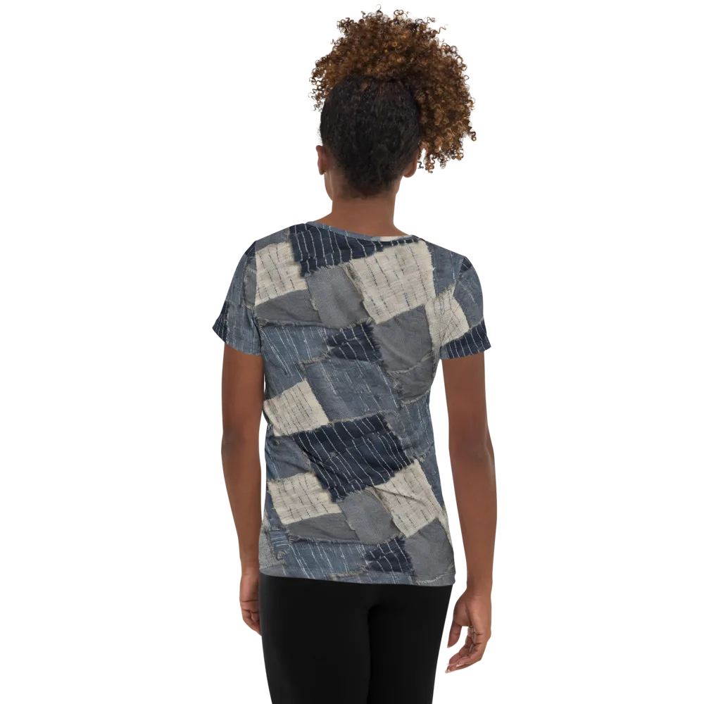 Indigo Mending on Women's Athletic T-Shirt — Back