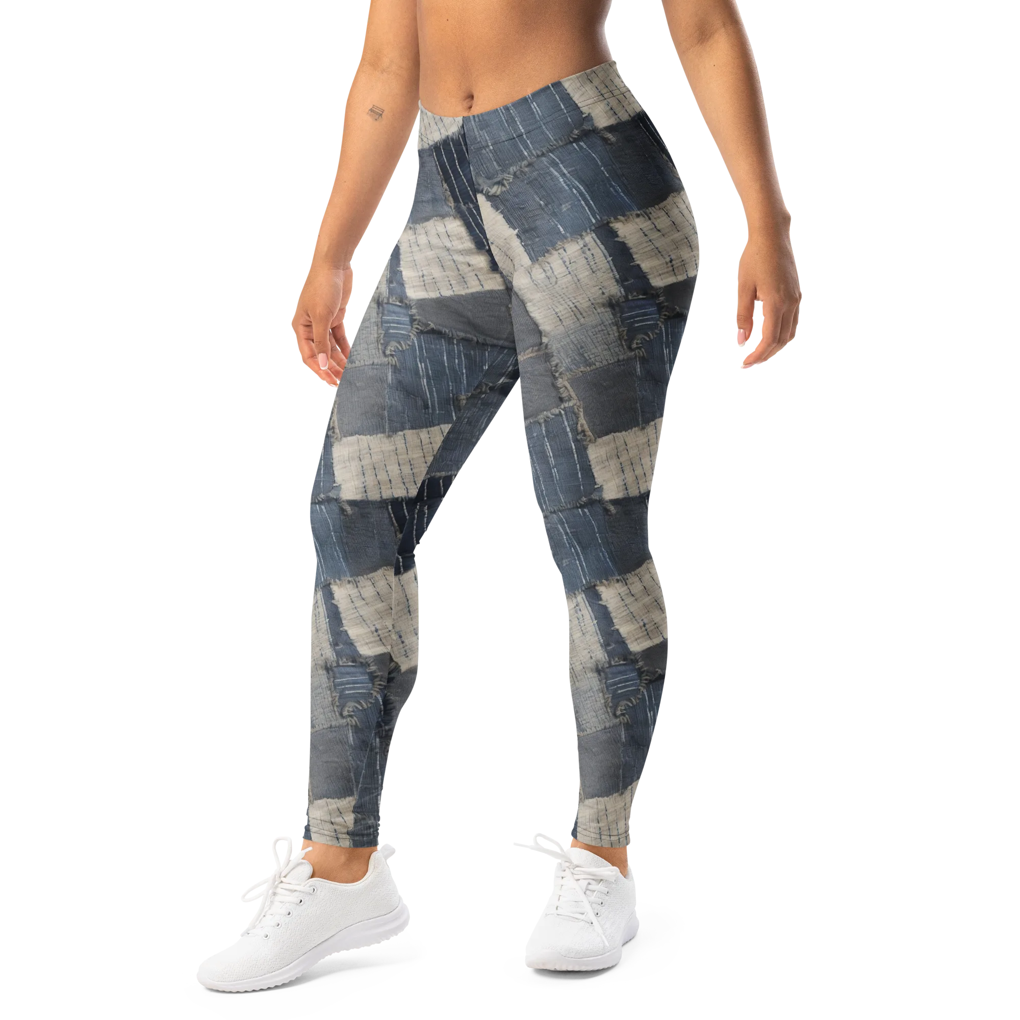 Indigo Mending on Leggings — Left Front