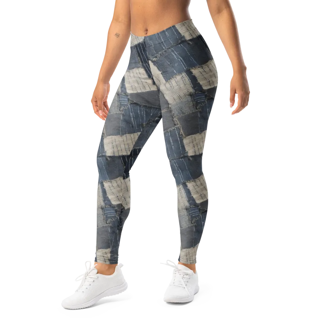 Indigo Mending on Leggings — Left Front