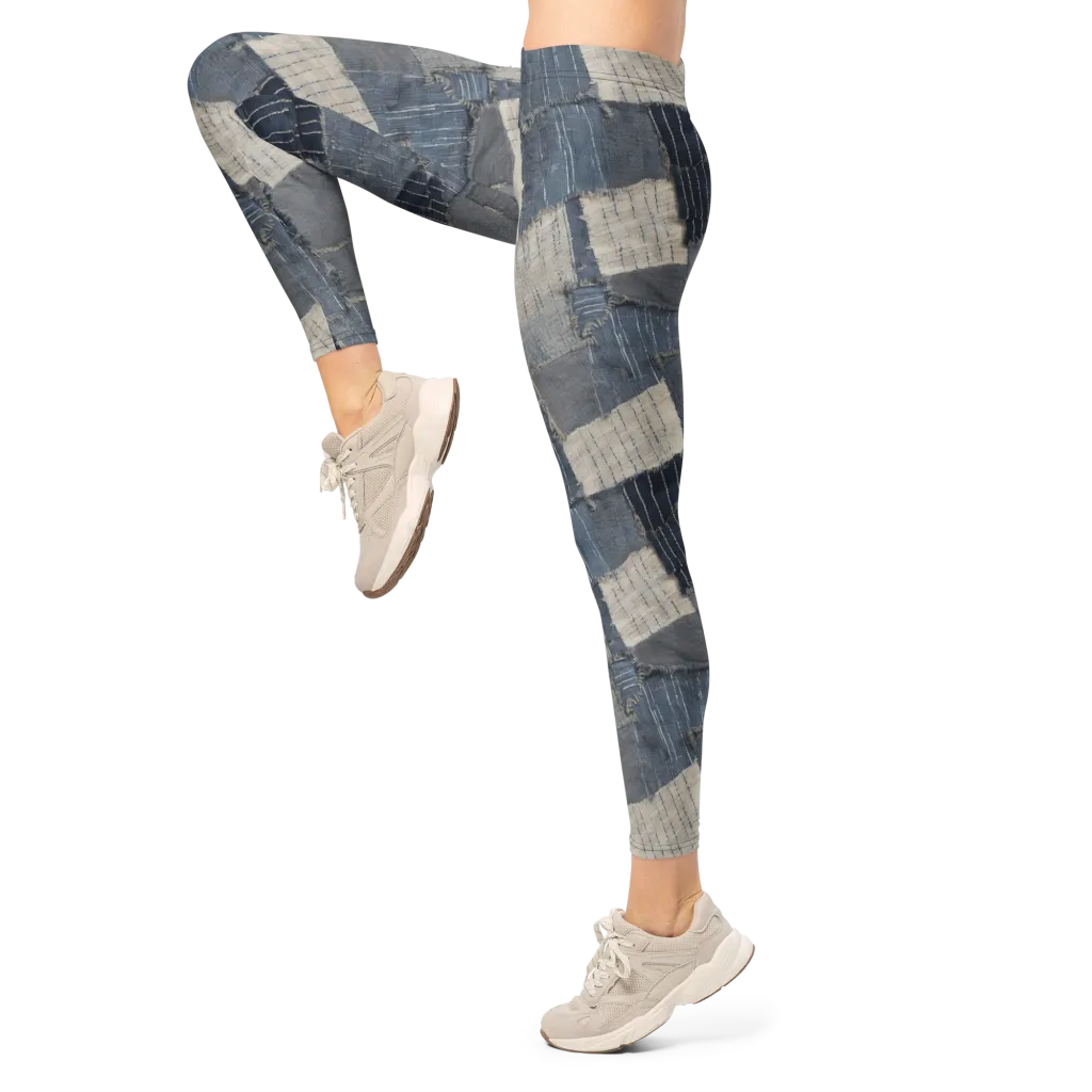 Indigo Mending on Leggings — Left