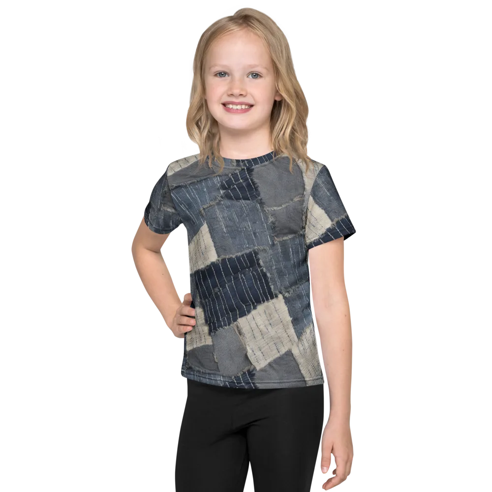 Indigo Mending on Kids Crew Neck T-Shirt — Front