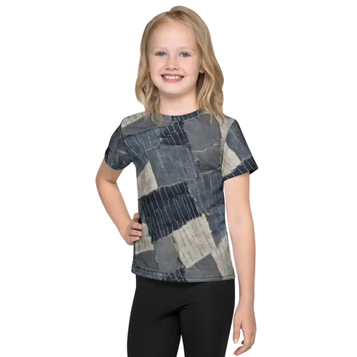 Indigo Mending on a Kids Crew Neck T-Shirt