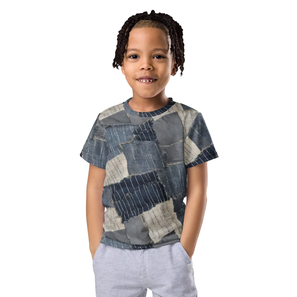 Indigo Mending on Kids Crew Neck T-Shirt — Front