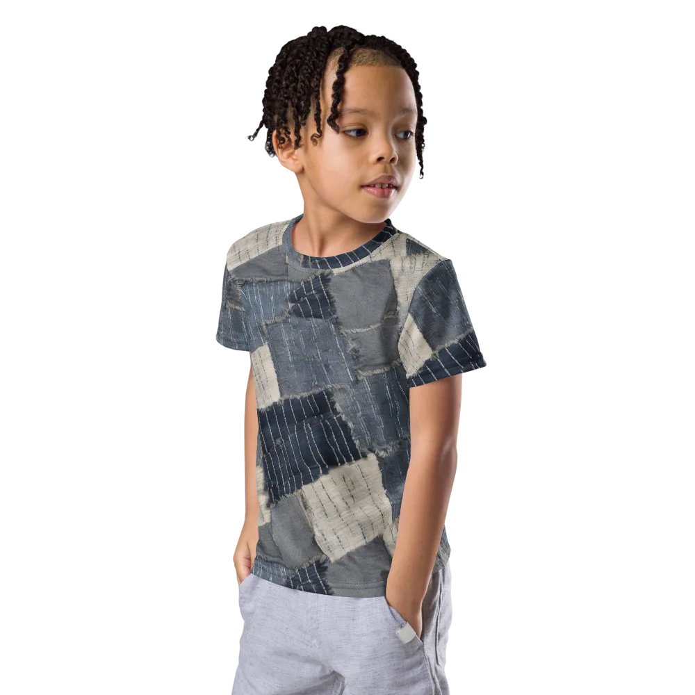 Indigo Mending on Kids Crew Neck T-Shirt — Left Front