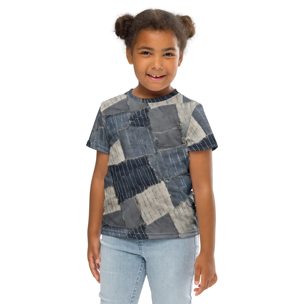 Indigo Mending on Kids Crew Neck T-Shirt — Front