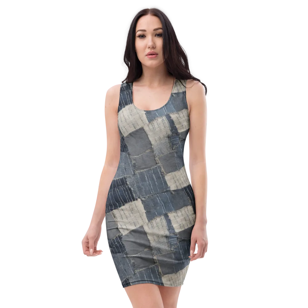 Indigo Mending on Bodycon Dress — Front