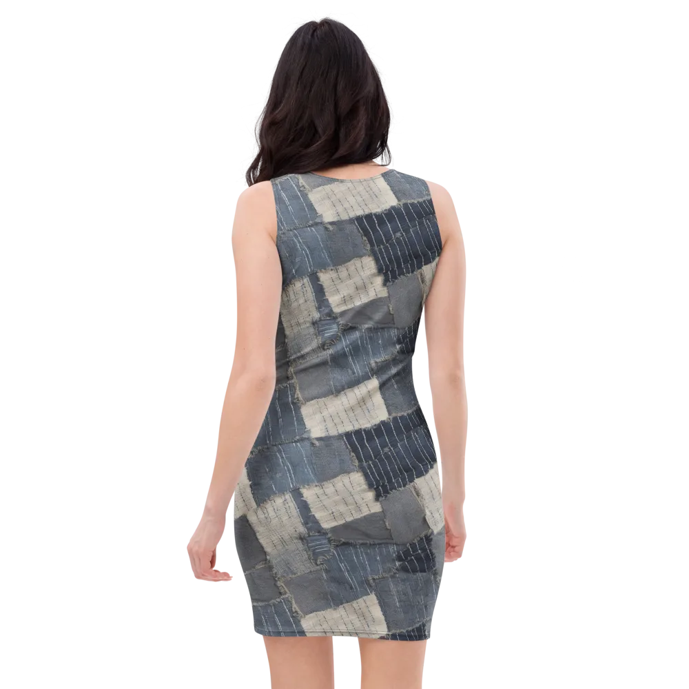 Indigo Mending on Bodycon Dress — Back