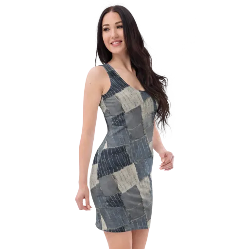 Indigo Mending on a Bodycon Dress