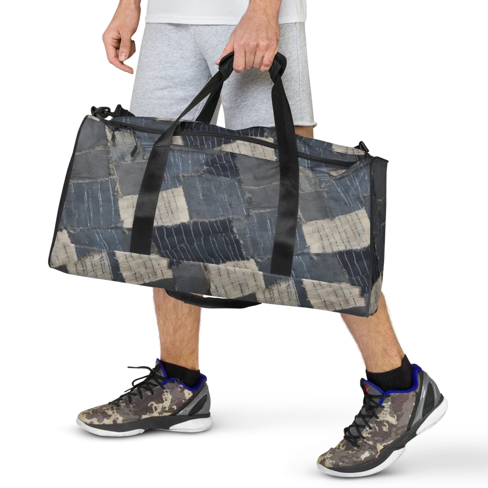 Indigo Mending on Duffle Bag — Front