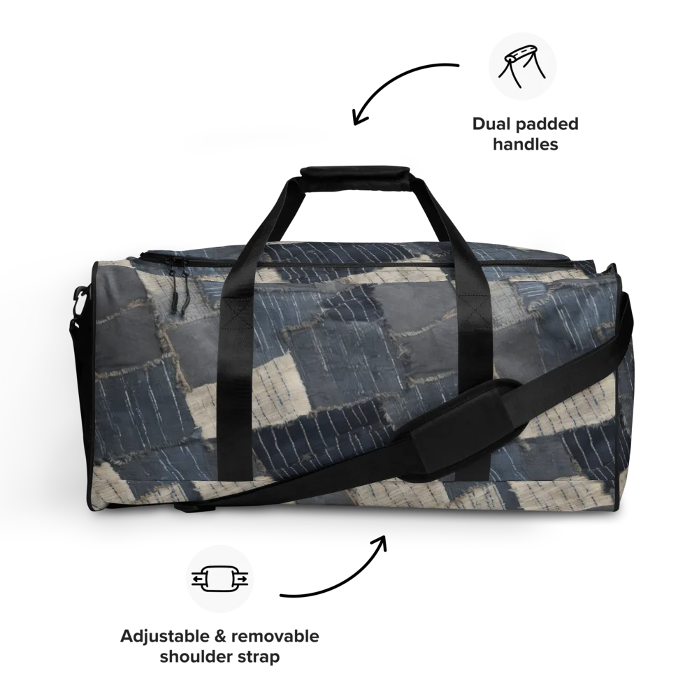 Indigo Mending on Duffle Bag — Front