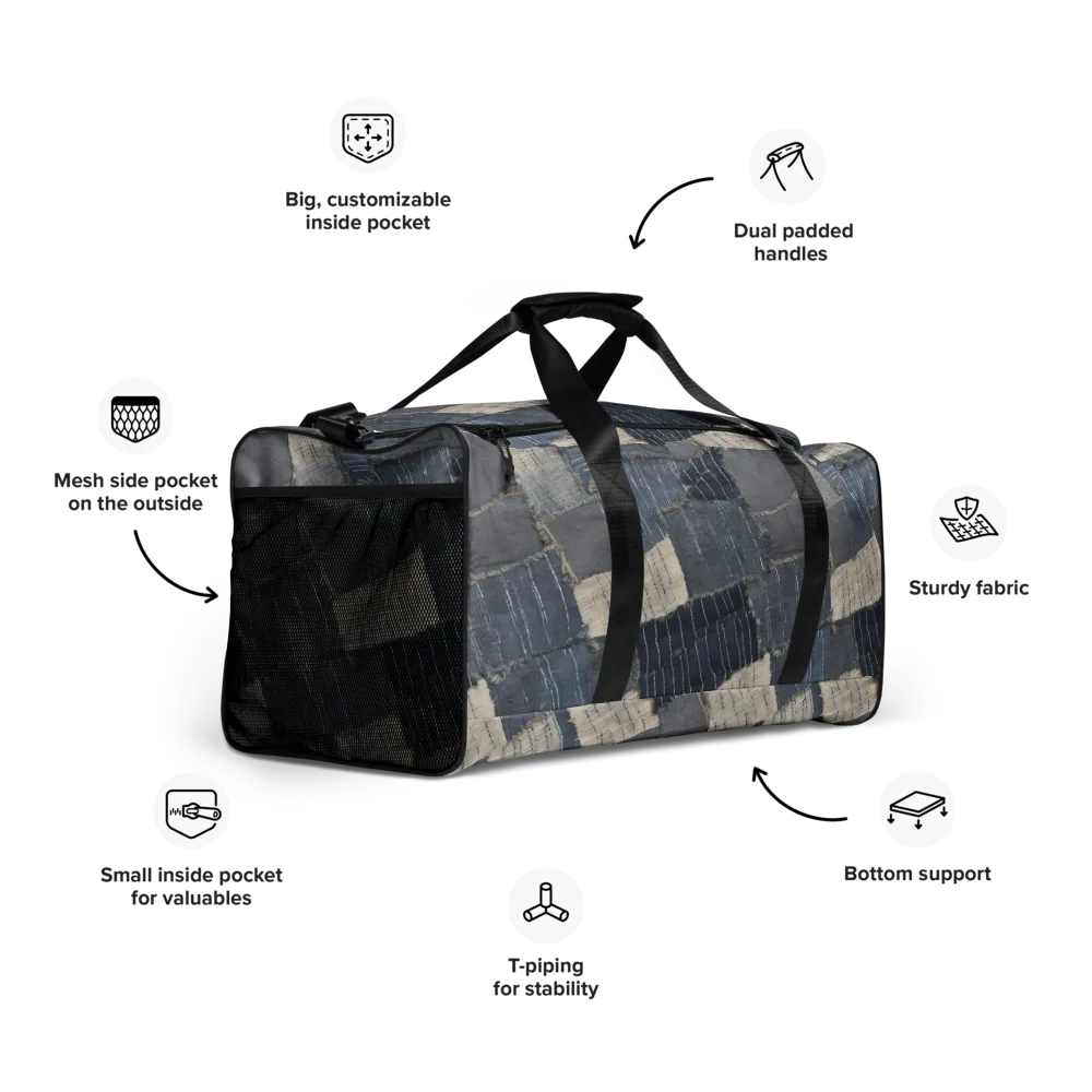 Indigo Mending on Duffle Bag — Right Front
