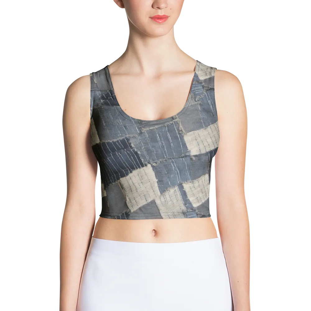 Indigo Mending on Crop Top — Front