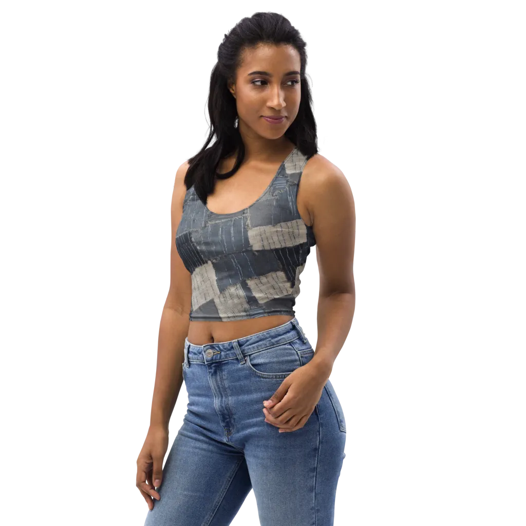 Indigo Mending on Crop Top — Left Front