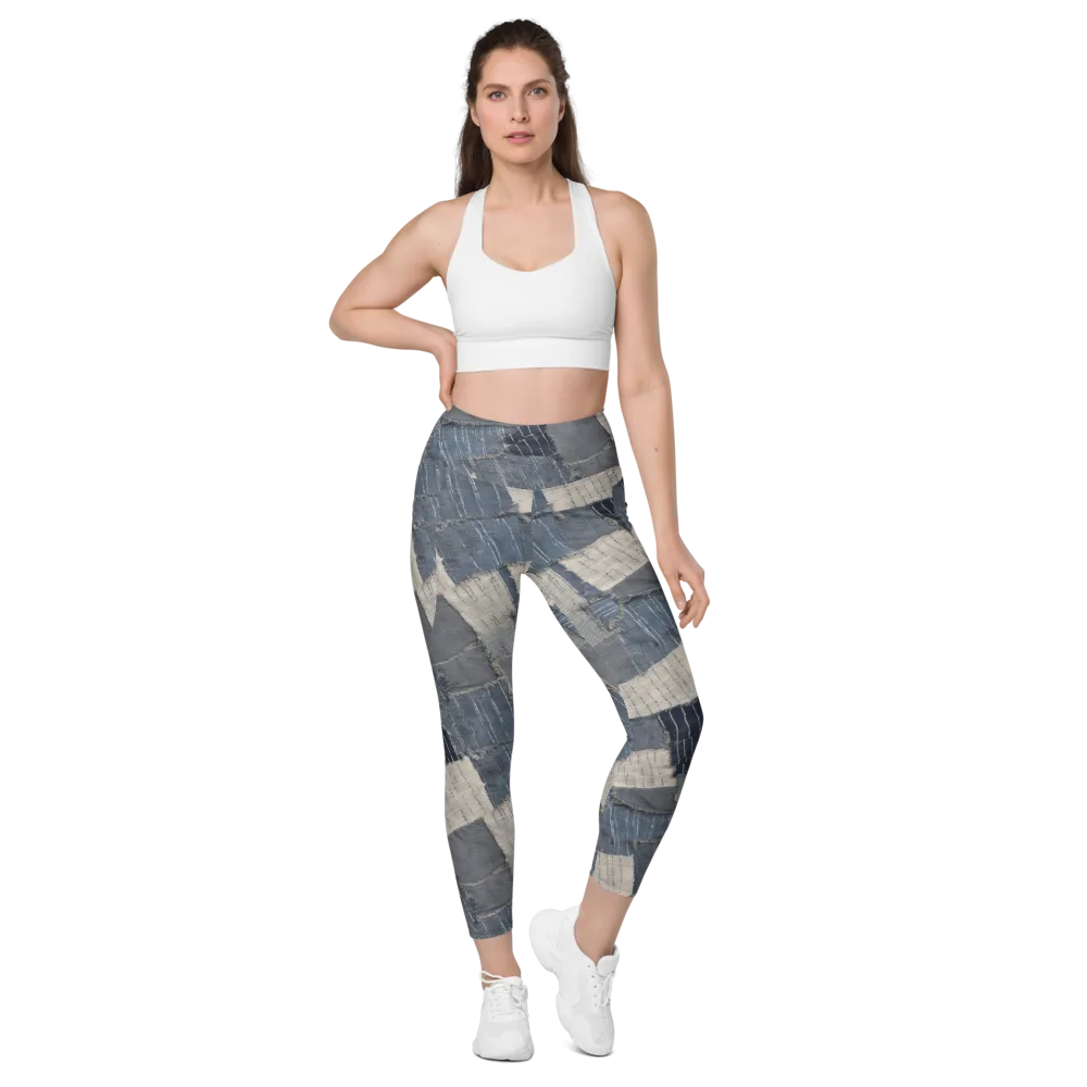 Indigo Mending on Leggings with Pockets — Front