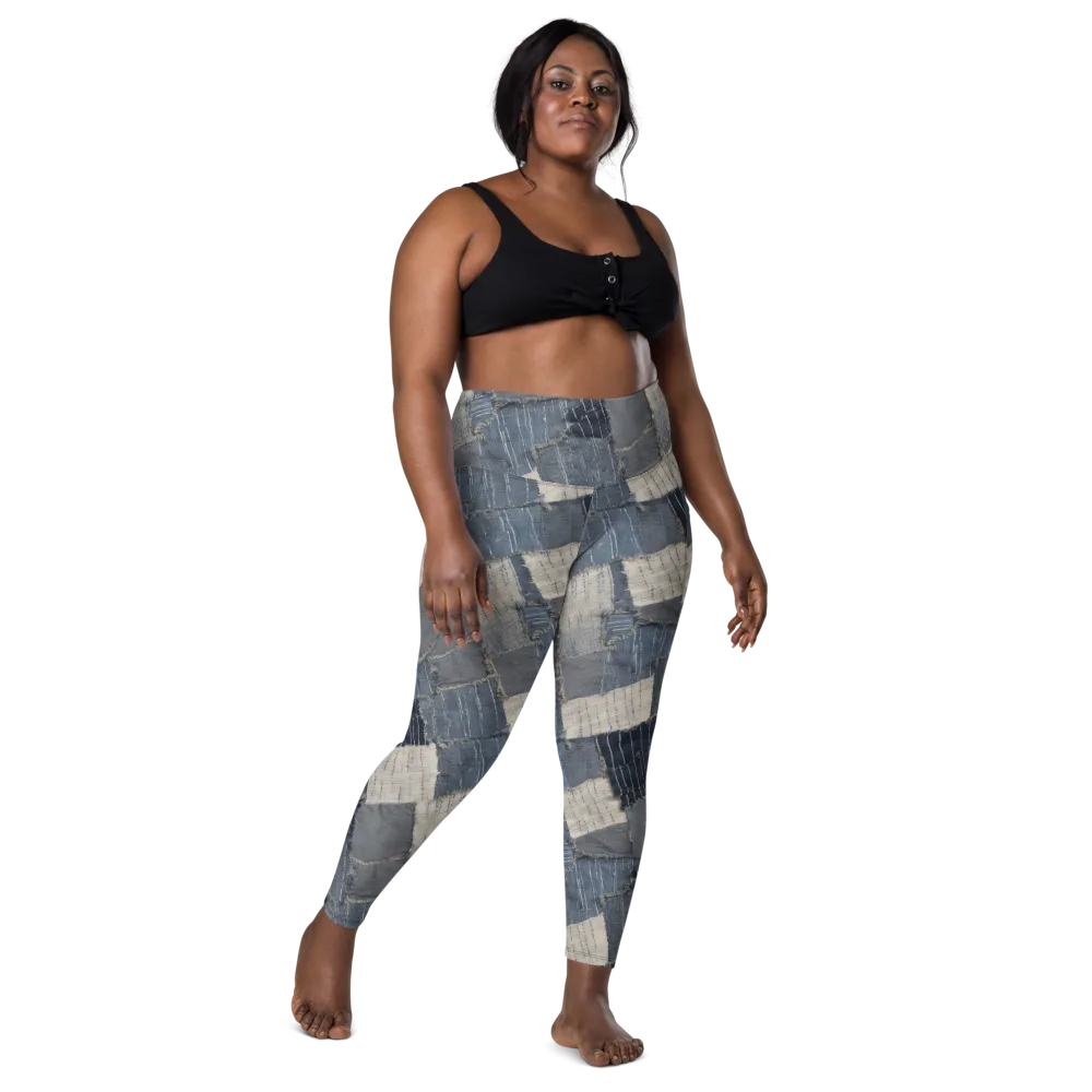 Indigo Mending on Leggings with Pockets — Front