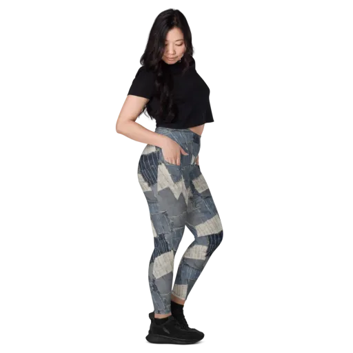 Indigo Mending on a Leggings with Pockets