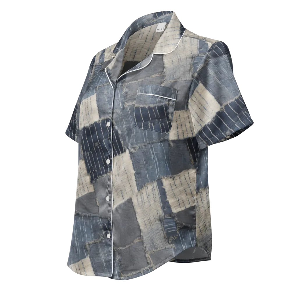 Indigo Mending on Women's Short Sleeve Pajama Top — Left Front