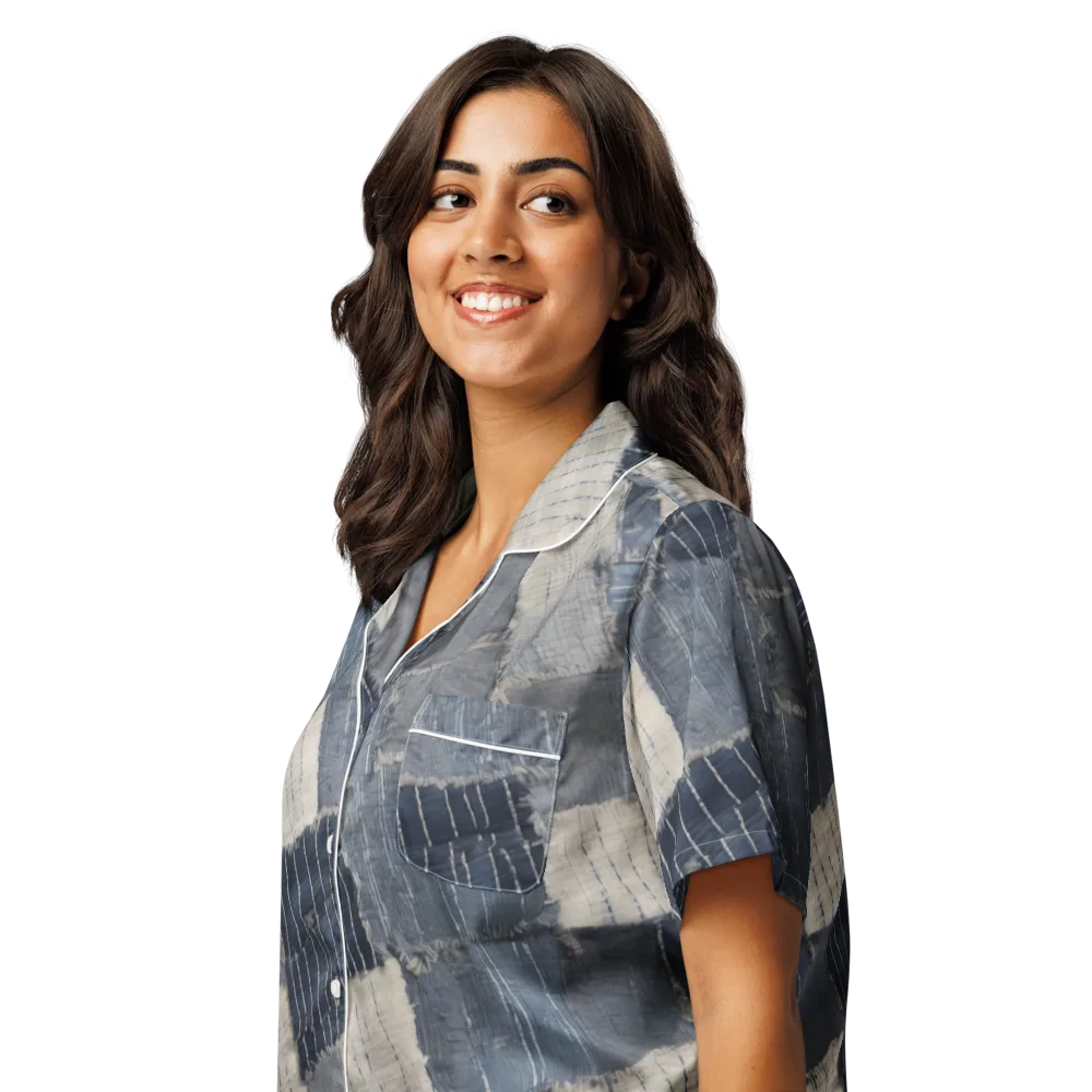 Indigo Mending on Women's Short Sleeve Pajama Top — Left Front