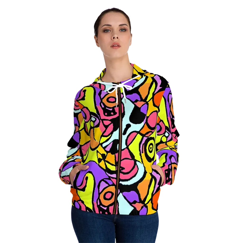 Spirals of Joy on Women's Full-Zip Hoodie — Front On Person