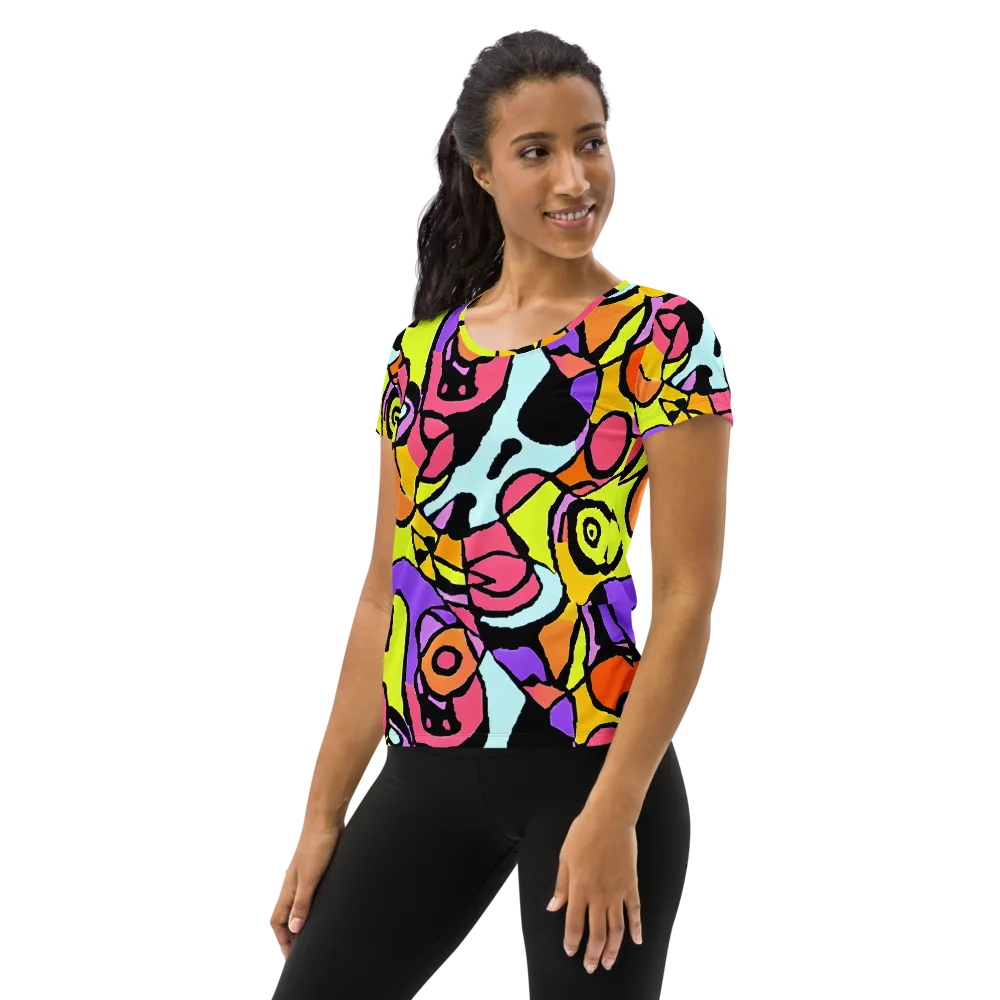 Spirals of Joy on Women's Athletic T-Shirt — Left