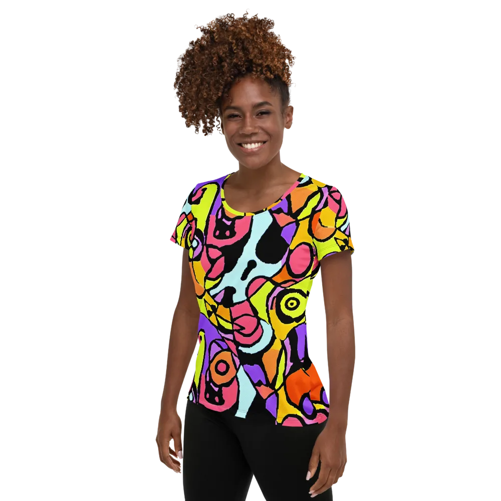 Spirals of Joy on Women's Athletic T-Shirt — Left