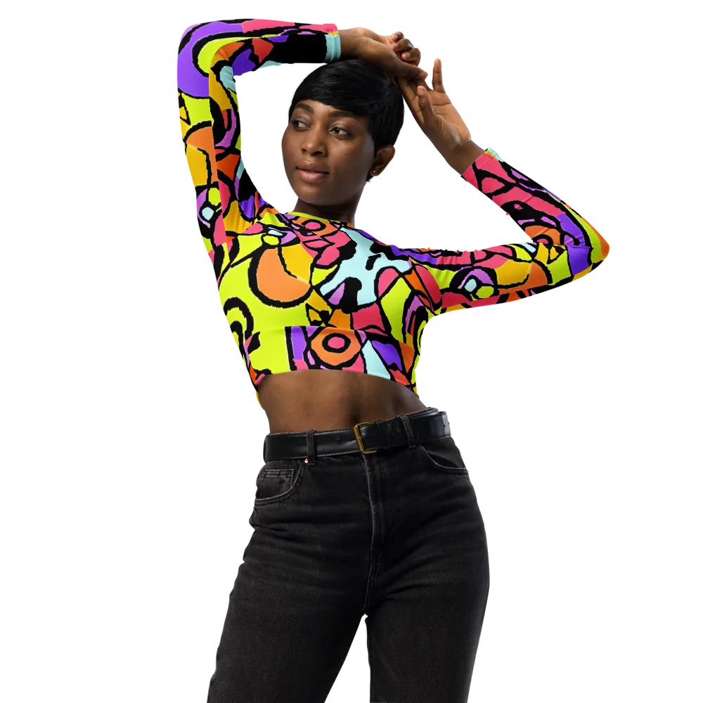Spirals of Joy on Long Sleeve Crop Top — Front
