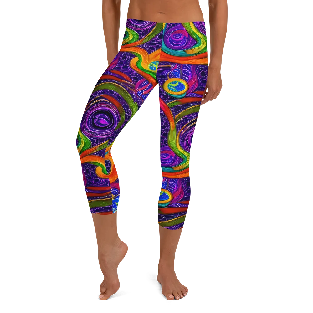 Orchid Circuit on Capri Leggings — Front