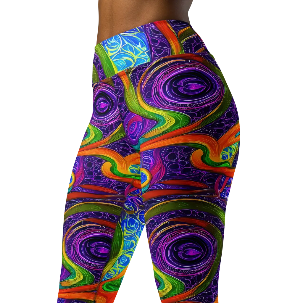 Orchid Circuit on Yoga Leggings — Left Front