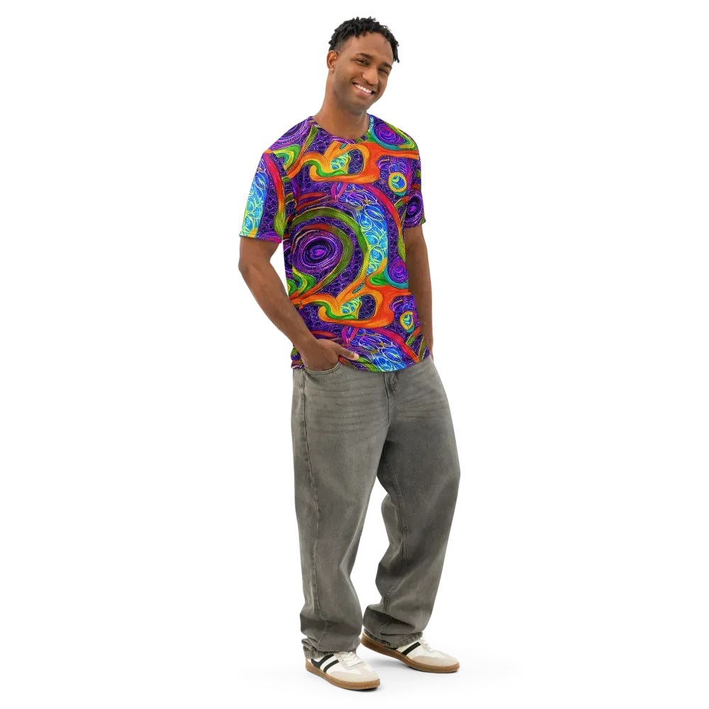 Orchid Circuit on Men's Cotton Crew Neck T-Shirt — Right Front