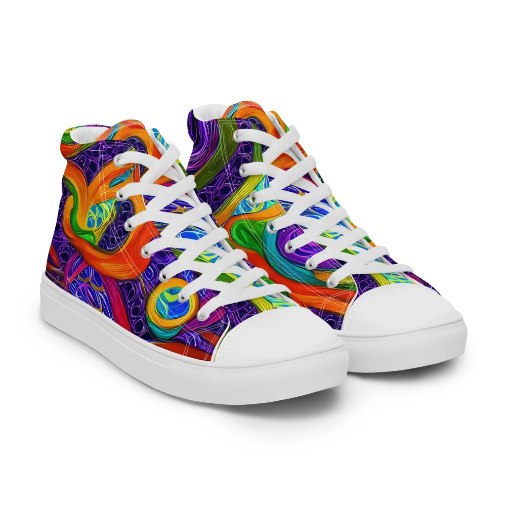 Orchid Circuit on Men's High Top Canvas Shoes — Right Front