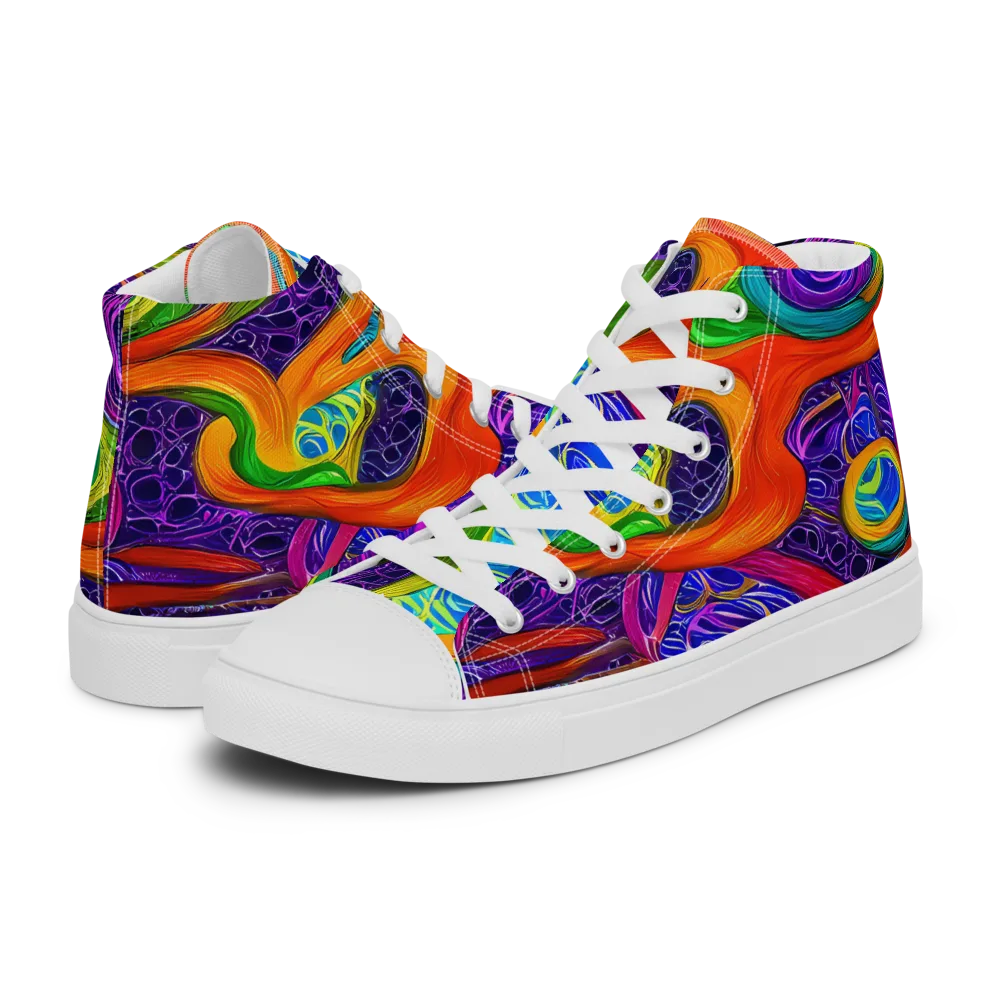 Orchid Circuit on Men's High Top Canvas Shoes — Left