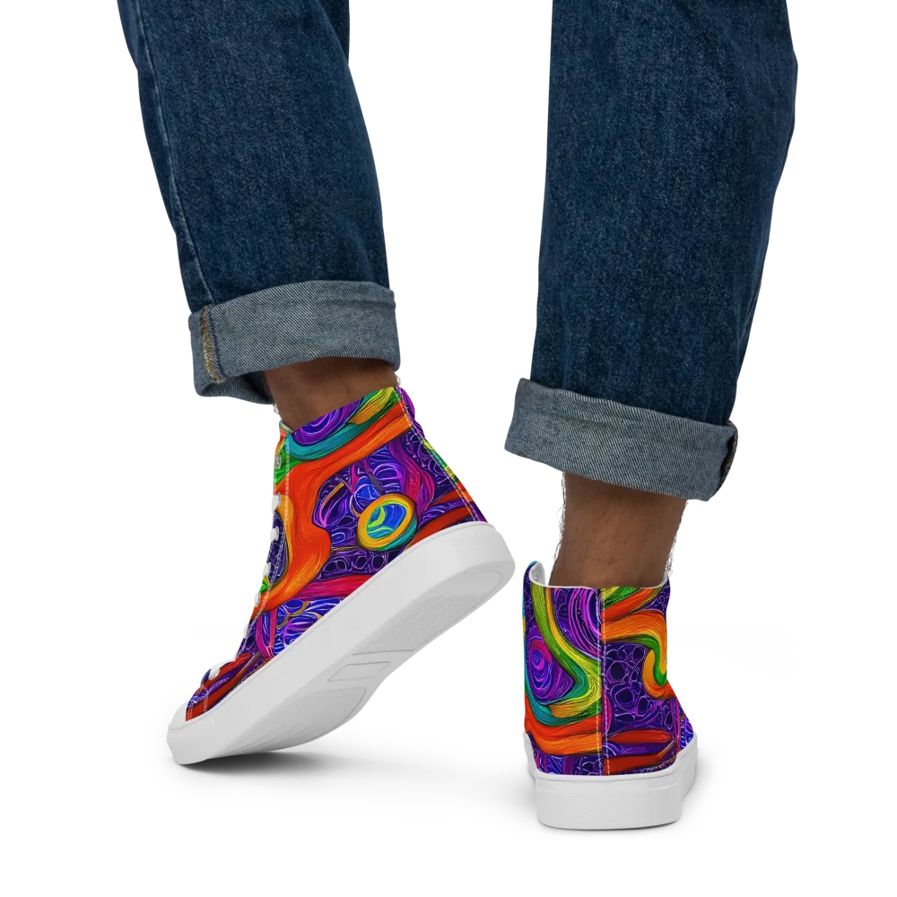 Orchid Circuit on Men's High Top Canvas Shoes — Back