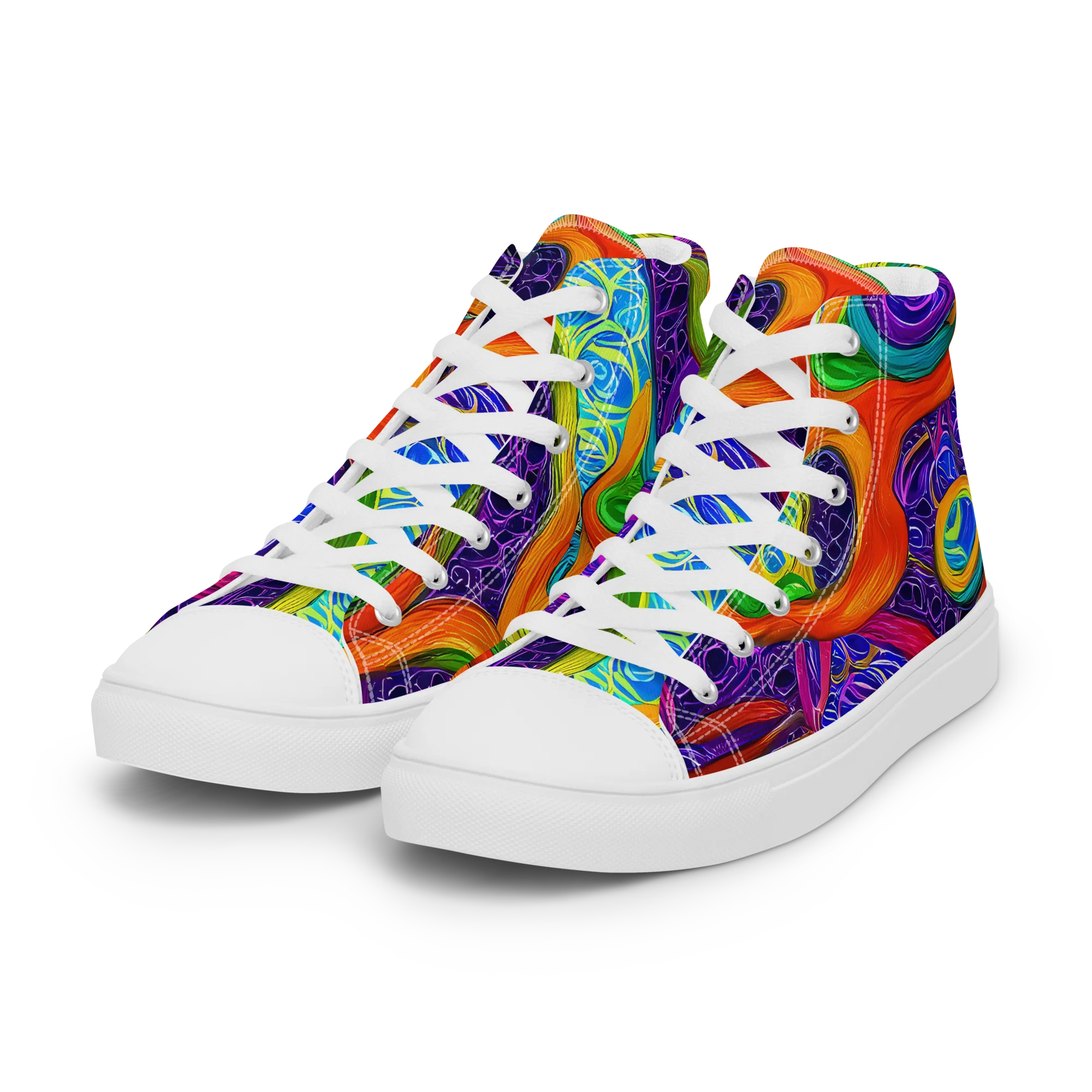 Orchid Circuit on Women's High Top Canvas Shoes — Left Front
