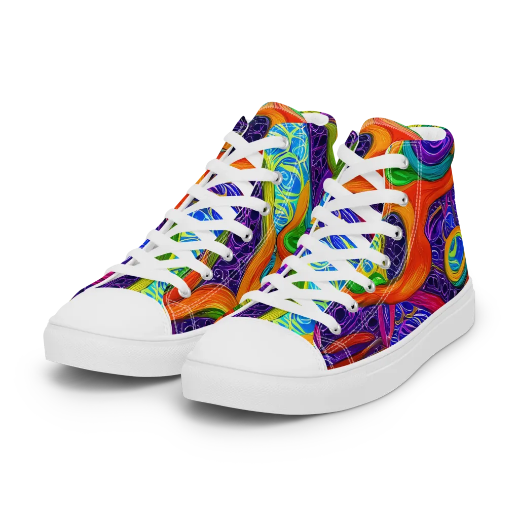 Orchid Circuit on Women's High Top Canvas Shoes — Left Front