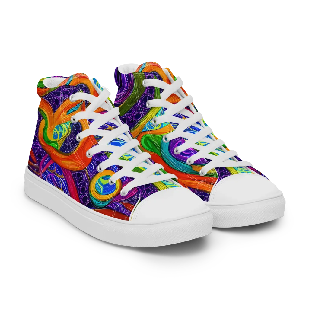 Orchid Circuit on Women's High Top Canvas Shoes — Right Front