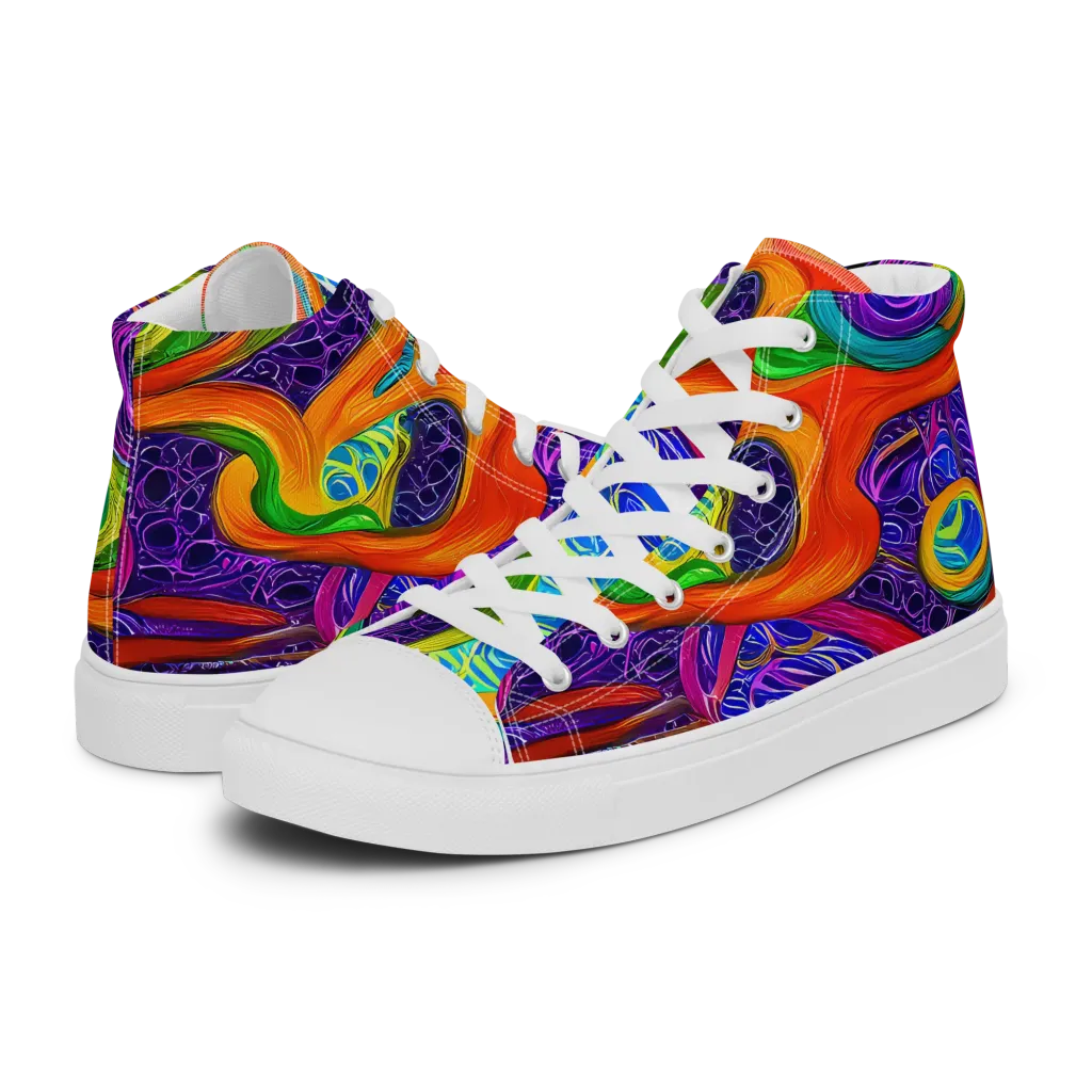 Orchid Circuit on Women's High Top Canvas Shoes — Left