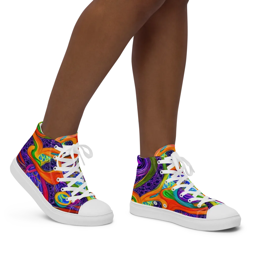 Orchid Circuit on Women's High Top Canvas Shoes — Right