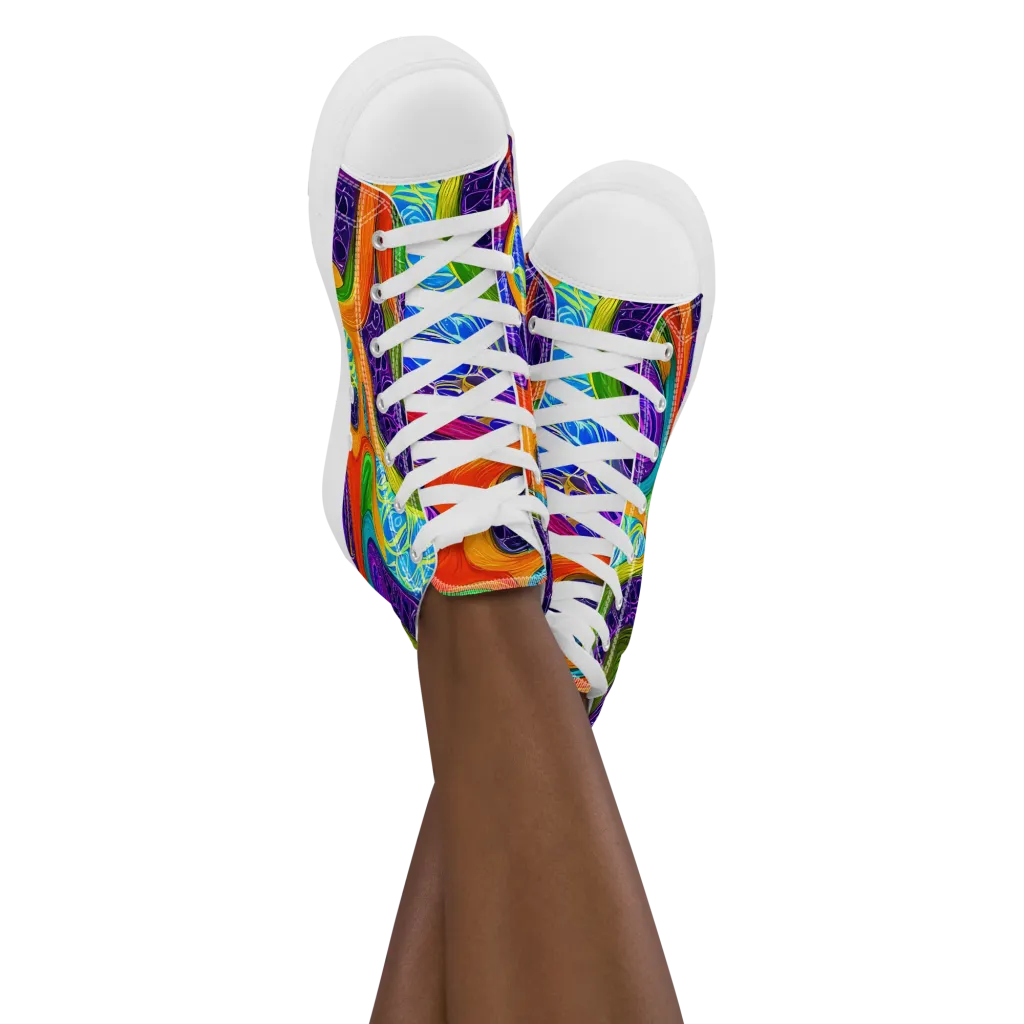 Orchid Circuit on Women's High Top Canvas Shoes — Front