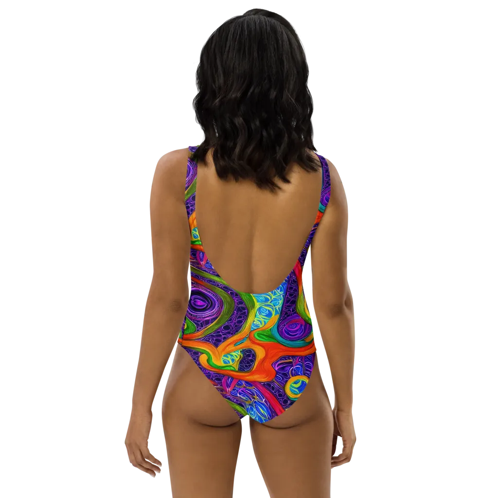 Orchid Circuit on One-Piece Swimsuit — Back