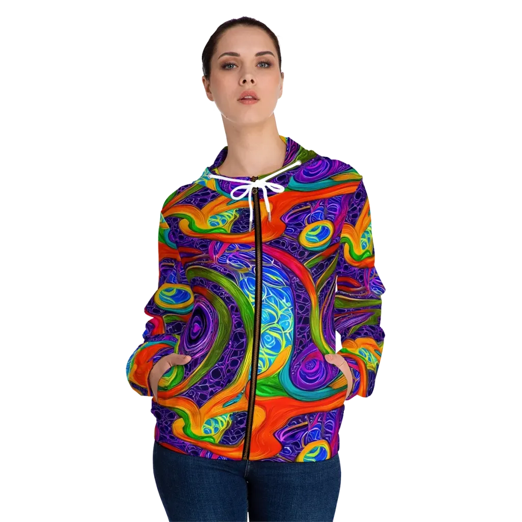 Orchid Circuit on Women's Full-Zip Hoodie — Front On Person