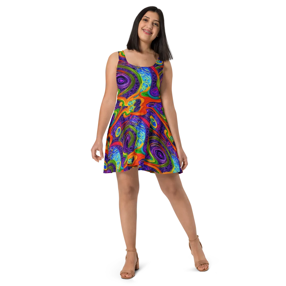 Orchid Circuit on Skater Dress — Front