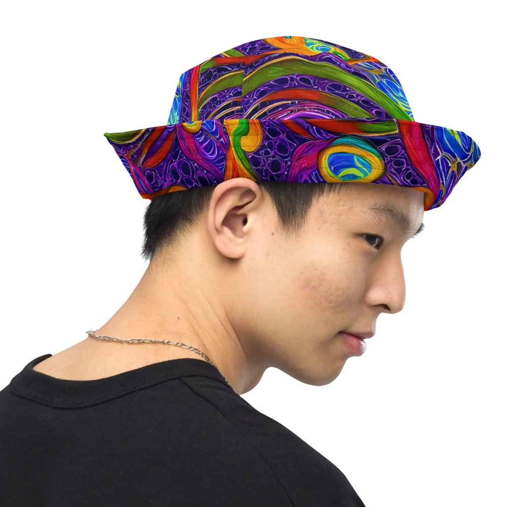 Orchid Circuit on Reversible Bucket Hat — Right Outside