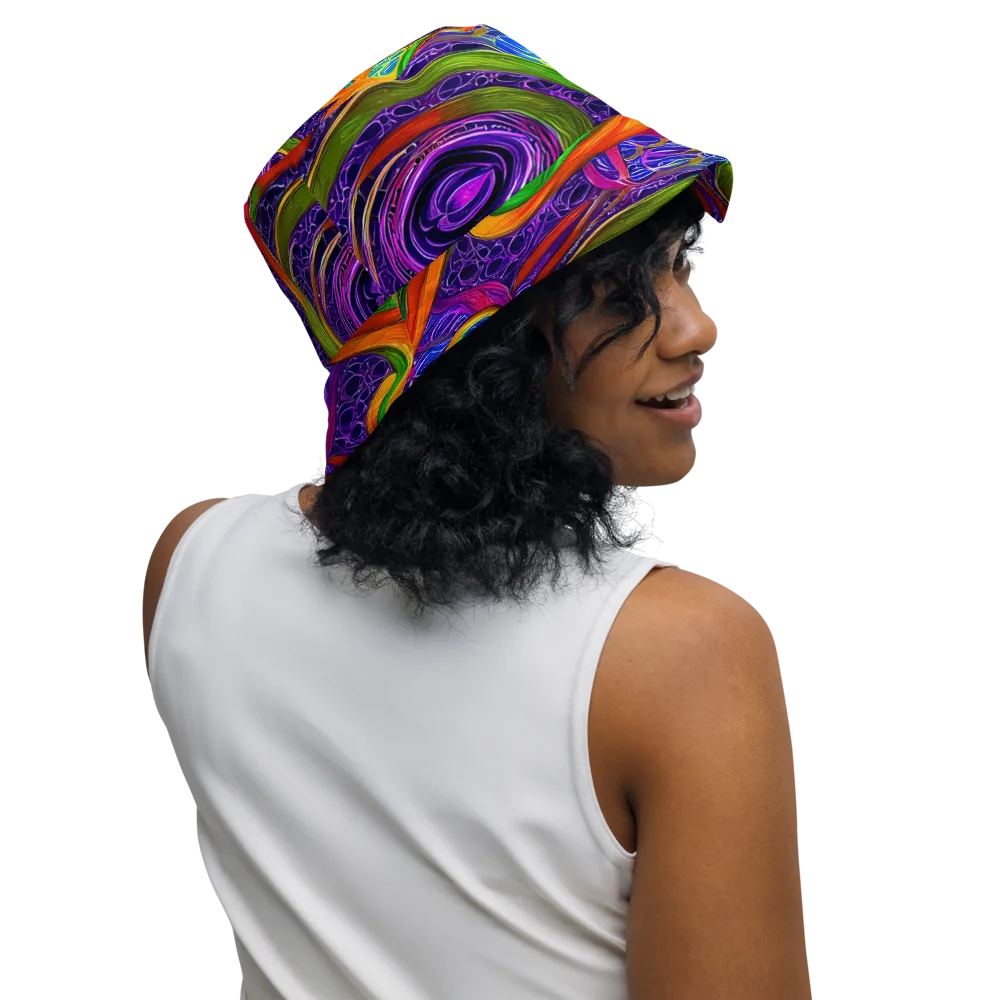 Orchid Circuit on Reversible Bucket Hat — Right Outside