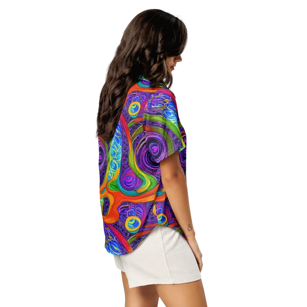 Orchid Circuit on Women's Short Sleeve Pajama Top — Right Back