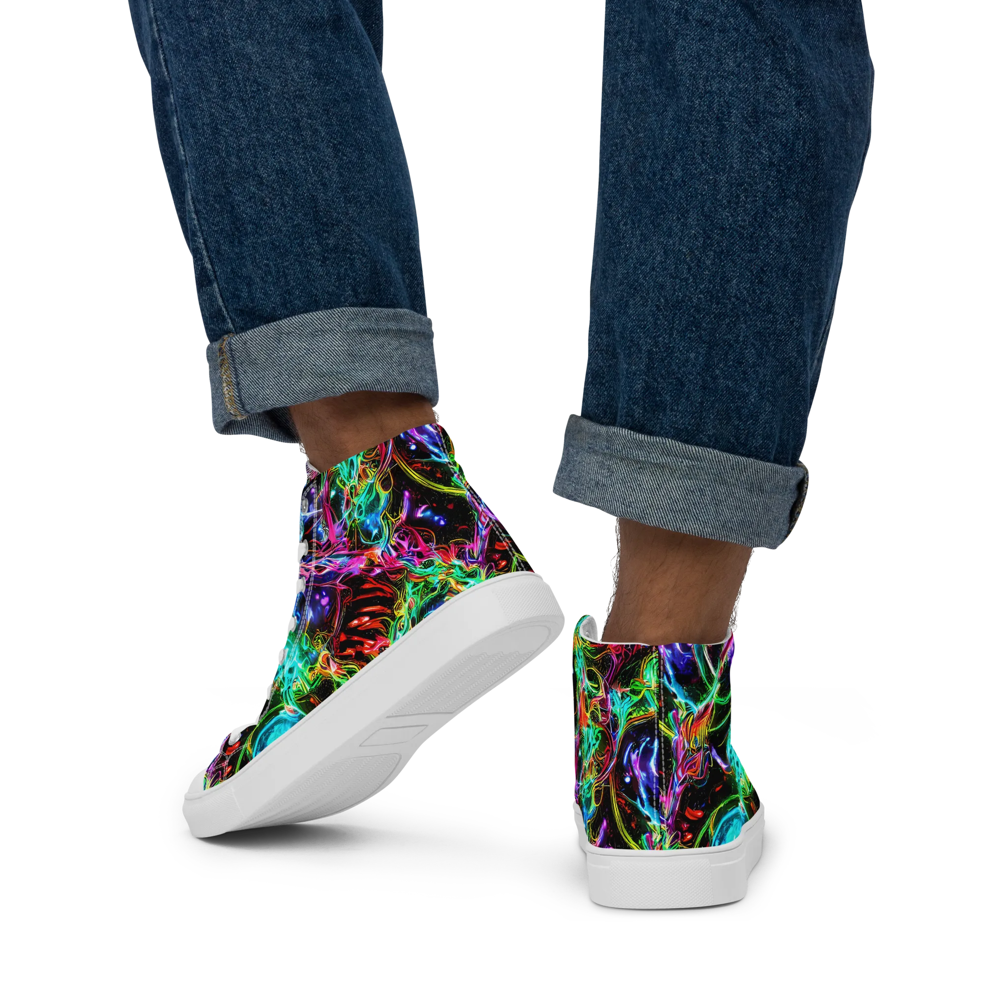 Stellar Pulse on Men's High Top Canvas Shoes — Back
